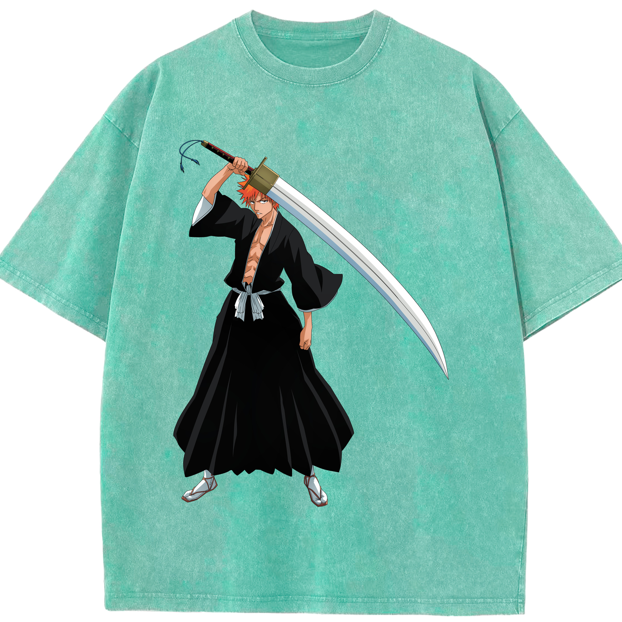 （画像用） ブリーチ 黒崎一護（くろさき いちご）BLEACH Kurosaki Ichigo 綿100% ヴィンテージ風 半袖Tシャツ（フロントプリント）